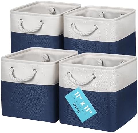 OrganiHaus 11x11 Cube Storage Bins, 4-Pack Fabric Cubes, Rope Handles by OrganiHaus