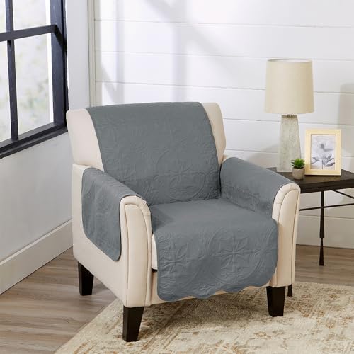 Great Bay Home Reversible Chair Cover - Washable Slipcover Furniture Protector with Elastic Straps - Perfect for Kids & Pets - Quilted & Stitched Detail (Mirage Gray/Flax) by GreatBayHome