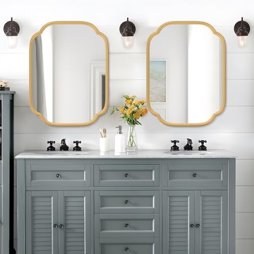 Ferytange Gold Mirrors for Bathroom, 18" x 24" Rectangular Wall Mirror for Bathroom Metal Frame Farmhouse Rounded Corner Wall Mirror (Horizontal/Vertical) - Image 2