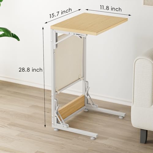 Folding TV Tray Table, 28.8" Tall C-Shaped Side Table for Couch and Bed, Slide Under Sofa Side Desk with Storage Bag - Sturdy Metal Frame Tray for Living Room, Bedroom, Home & Office (Light Walnut) - Image 3