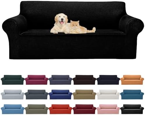 Cupuamon 2026 New Stretch Oversized Sofa Slipcovers Couch Sofa Cover for 4 Seater Furniture Protector Covers with Elastic Bottom Jacquard Fabric Small Checks for Pets, Kids - Black by Cupuamon