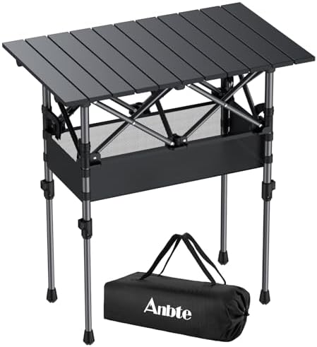 Anbte 2ft Small Roll Up Camping Table, Aluminum Portable, 25” X 16”, Black by Anbte