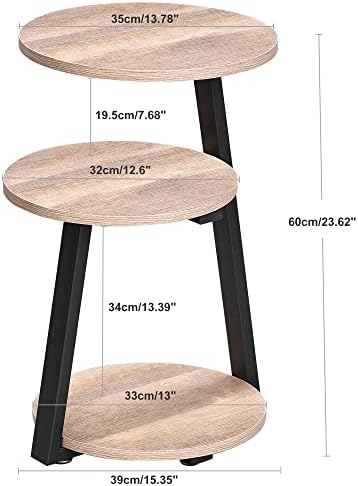 BEWISHOME Small Round Side Table, End Table with Storage Shelves, Greige - Image 3
