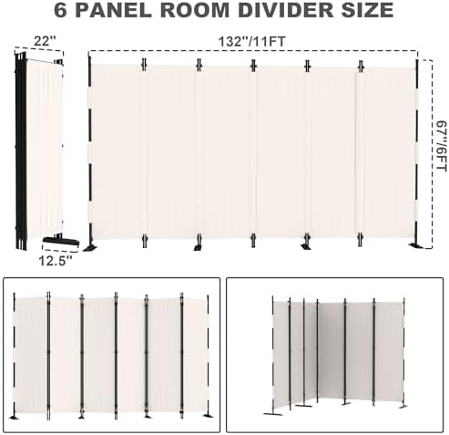 6 Panel Room Divider,6ft Folding Screen Portable Wall Partition Room Divider with 4 Metal Feet,Privacy Screen Indoor Doubles as a Cubicle Wall,Suitable for Bedroom Dressing Room Office - Image 5