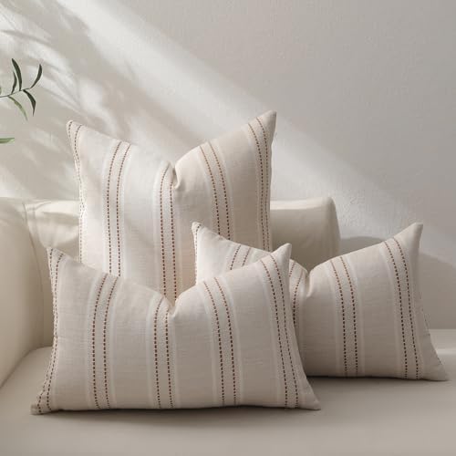 Hckot Fall Throw Pillow Covers 12x20 Set of 2 Striped Pillow Covers Caramel - Image 2