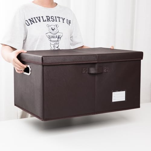 PRANDOM Collapsible Storage Box with Lid [1-Pack] Leather Fabric Foldable Storage Bin Organizer Container Basket Cube with Cover for Home Bedroom Closet Office Nursery Brown (22.8X15.7X11.8) - Image 6