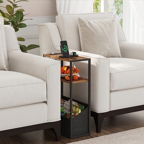 TUTOTAK Narrow Side Table with Charging Station, Slim End Table - Image 6