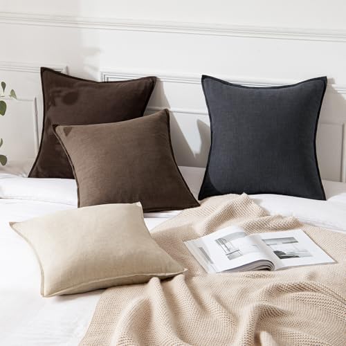MIULEE Decorative Linen Pillow Covers 20x20 Inch Dark Coffee Chocolate - Image 4