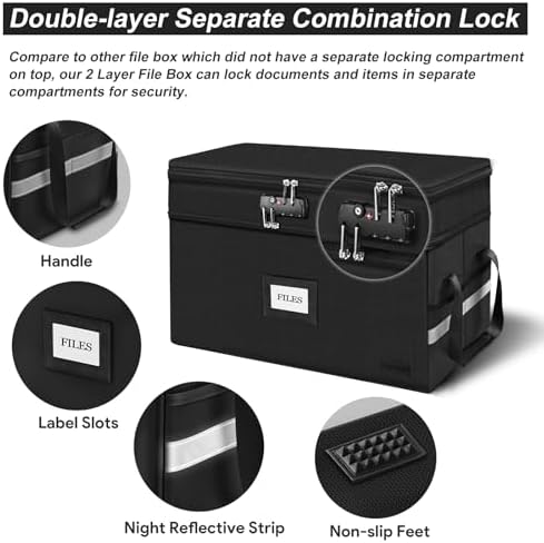 Large Fireproof Document Box with Lock, 2 Layer File Storage Organizer Box - Image 7