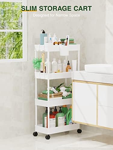 LEHOM Slim Rolling Storage Cart - 4 Tiers Bathroom Organizer Utility Cart - Image 2