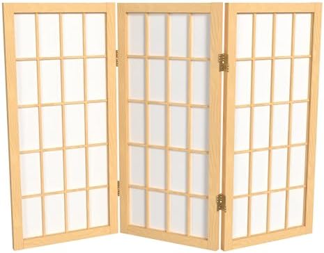 2 ft. Short Desktop Window Pane Shoji Screen - Natural - 3 Panels by RedLantern