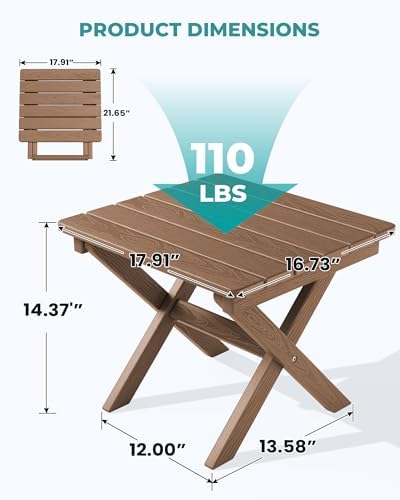 SERWALL Small Folding Outdoor Side Table Set of 2, Brown - Image 3