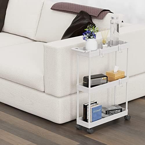 Simple Houseware 3-Tier Slim Rolling Cart w/Handle 5.5" Wx27.5 H, White - Image 6