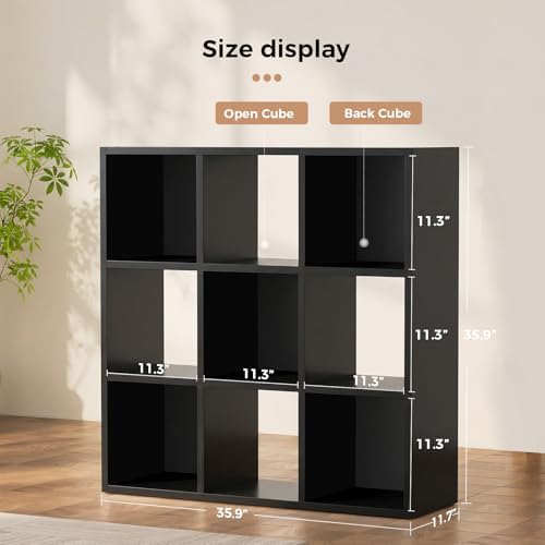 LUCKLIFE 9-Cube Storage Organizer, Modular Bookcase Shelf with Vertical or Horizontal Use, Fits 11×11" Bins, Optional Back Panels, for Living Room, Office, Black - Image 2