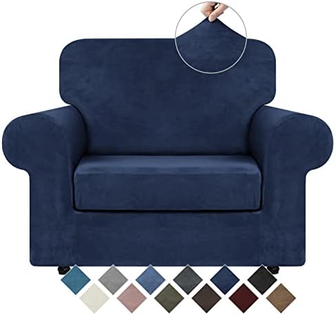 WEERRW Velvet Stretch 2 Pieces Chair Sofa Slipcovers Washable, Navy Blue by WEERRW