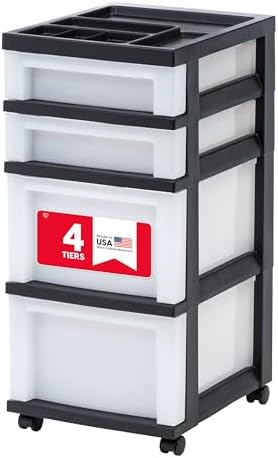 IRIS USA 4-Drawer Rolling Storage Cart with Organizer Top, Black/Pearl by IRISUSA