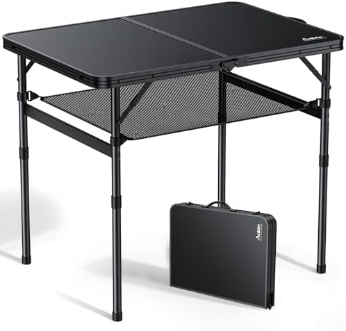 Anbte Folding Camping Table, 36" x 24" Picnic Table with Storage Net, Black by Anbte