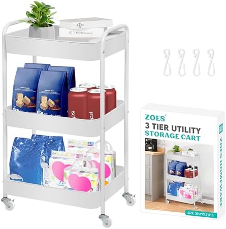 ZOES HOMEWARE 3 Tier Metal Rolling Cart on Wheels,Heavy Duty Utility Cart by ZOESHOMEWARE