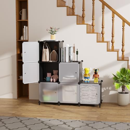 6Cube Storage Organizer Modular Stackable with Doors Black - Image 5
