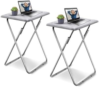 Garden 4 You TV Tray Table, Folding Dinner Tray With No Assembly Required, Sturdy Foldable Snack Eating Table for Living Room, 2PCS (White Marble) by Garden4you