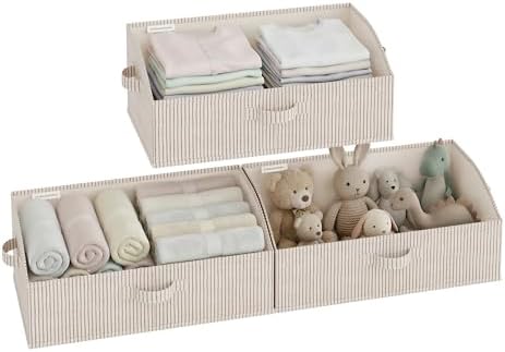 StorageWorks Closet Storage Bins Trapezoid, Khaki Stripes, Large, 3-Pack by StorageWorks