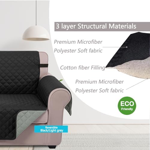 U-NICE HOME Reversible Recliner Chair Covers, Black/Grey - Image 4