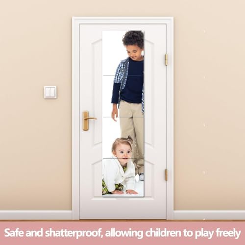 Unbreakable Full Length Wall Mirror,The Door Mirror,4Pack 13.5''x13.5'',Acrylic Mirror Kids,Shatterproof Plexiglass Long Mirrors for Bedroom Closet,Children Non Glass Stick on Mirrors - Image 4