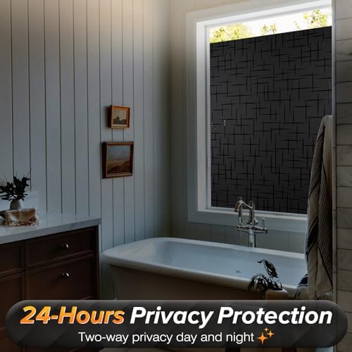 rabbitgoo Blackout Window Film, Sun Light Blocking Room Darkening Privacy Window Cover, Removable Day Sleep Black Out Shades Tint for Home Frosted Glass Film, 3D Cross, Black, 17.5" x 78.7" - Image 5