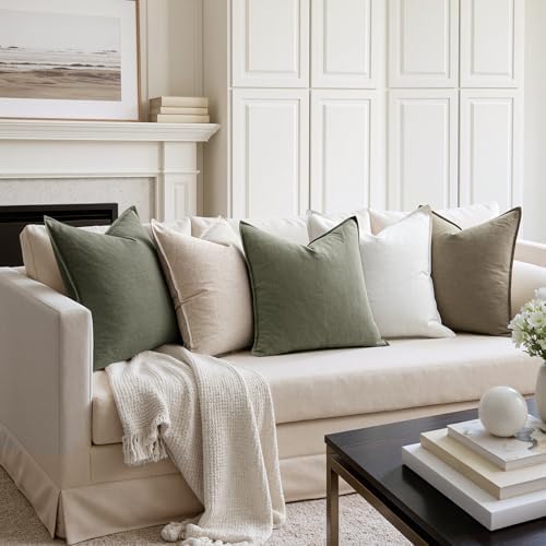 MIULEE Decorative Linen Euro Sham Pillow Covers 24x24 Inch Olive Green - Image 5