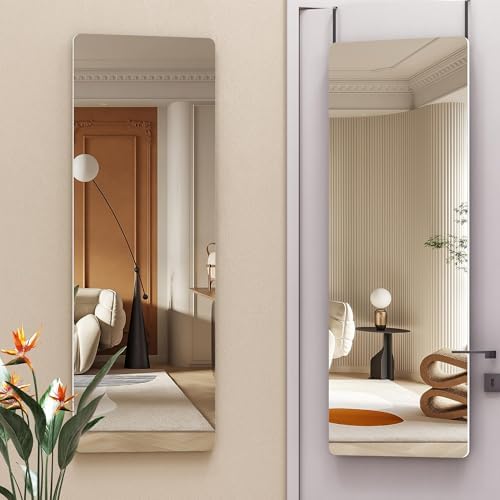 Hasipu Door Mirror Full Length, 47"x 16" Full Body Over The Door Hanging Wall Mounted Mirror for Bedroom, Living Room, Cloakroom, Round White by Whatssuitableisthebest
