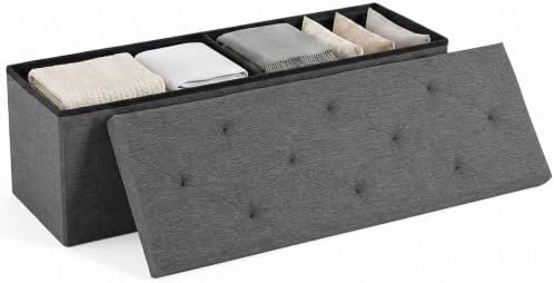 OLIXIS 43 Inch Folding Storage Ottoman Bench, Gray Ottoman with Storage by OLIXIS