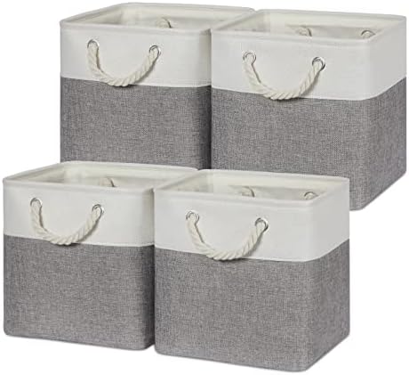 Temary Fabric Storage Baskets for Organizing, Grey Basket for Shelves, Collapsible Baskets with Handles for Shelves, Home, Closet (White&Gray) by TEMARY