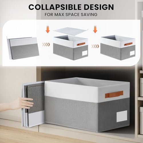 Criusia Large Closet Storage Baskets for organizing 4 Pack, Non-Dust-Absorbing Closet Shelf Organizer Bins with Handles & Labels - Decorative Collapsible Baskets for Living Room Bedroom Nursery Dorm - Image 7
