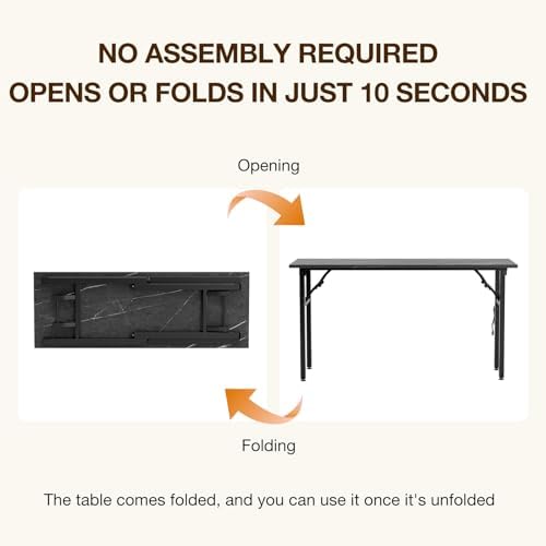 TEMI Small Computer Desk Folding Table - 55.1" Foldable Office Desk, No Assembly, Perfect for Small Spaces in Bedroom, or Apartment, Portable Mini Desk or Study Table Compact Design, Marble Greige - Image 4