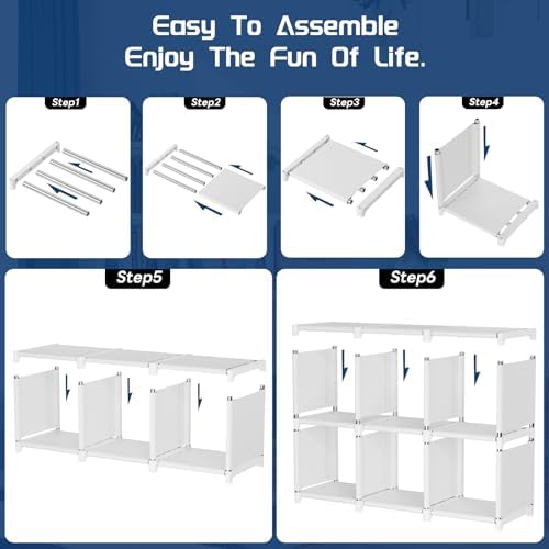 Mavivegue Book Shelf, 18 Cube Storage Organizer, DIY Bookcase, Metal Cube Bookshelf, Tall Book case for Bedroom, Living Room, Office, Closet Storage Organizer, Black Cubicle Storage Rack-White - Image 6