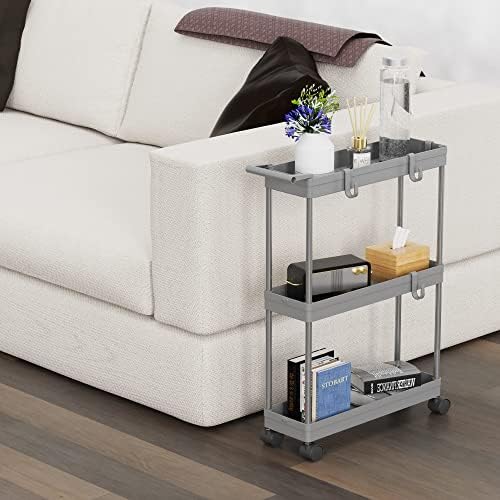 Simple Houseware 3-Tier Slim Rolling Cart w/Handle 5.5" Wx27.5 H, Gray - Image 6