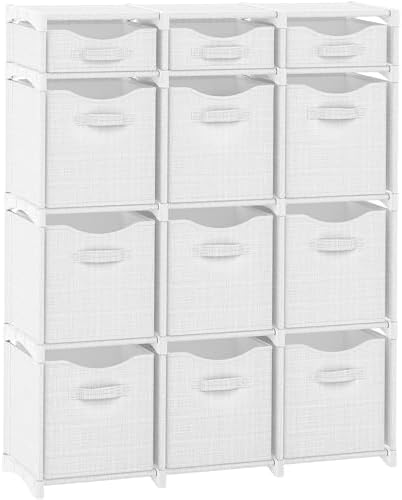 Cube Storage Organizer with Storage Bins Included - The Perfect Closet Organizers and Storage Solution. Includes 12 Storage Cubes, Great For Toy Storage, Closet Storage, Clothes Storage (White-Grey) by Neaterize