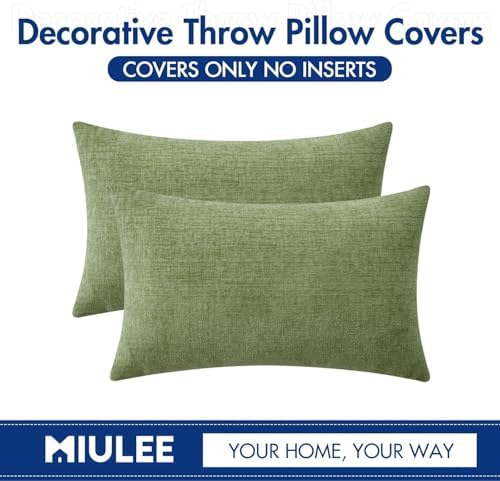 MIULEE Soft Chenille Lumbar Throw Pillow Covers Sage Green 14x24 Pack of 2 - Image 6