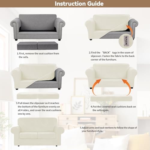 WEERRW Velvet Stretch 3 Pieces Couch Cover for Sofa Washable, Ivory - Image 6