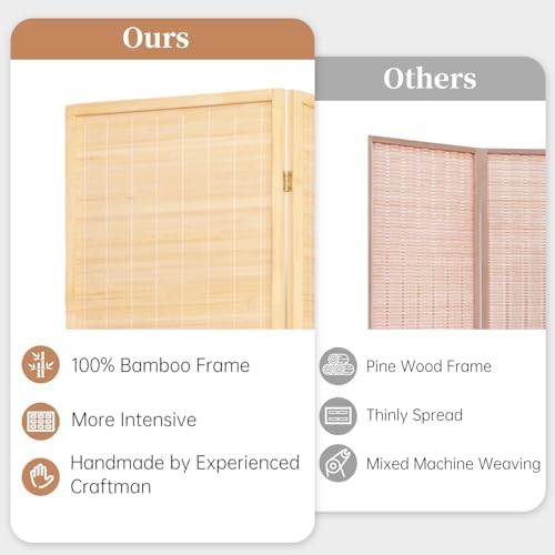 Room Divider Folding Privacy Screens,Hand-Made Natural Bamboo Room Dividers - Image 2