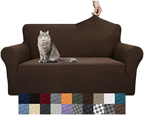 YEMYHOM Couch Cover Latest Jacquard Design High Stretch Sofa Covers for 2 Cushion Couch, Pet Dog Cat Proof Loveseat Slipcover Non Slip Magic Elastic Furniture Protector (Loveseat, Dark Coffee) by YEMYHOM