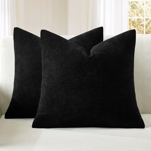 MIULEE Black Chenille Couch Throw Pillow Covers, 20x20 by MIULEE