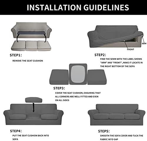 Easy-Going 4 Pieces Stretch Soft Couch Cover for Dogs - Washable Sofa Slipcover for 3 Separate Cushion Couch - Elastic Furniture Protector for Pets, Kids (Sofa, Grey, Large) - Image 5