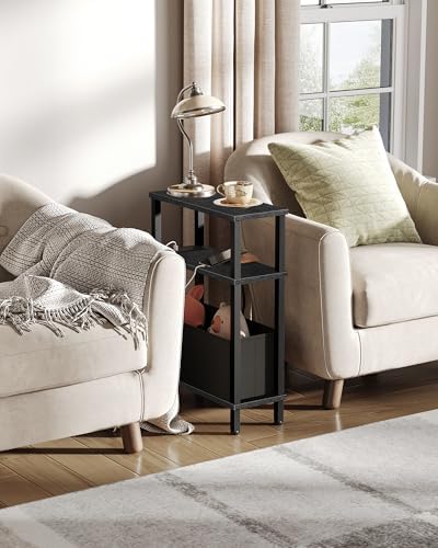 CHOEZON Set of 2 End Tables with Charging Station, Narrow Side Table for Small Spaces, Slim Nightstand with Basket, Skinny Bedside Table, for Living Room, Bedroom, Black TBZ07UP2BBN1 - Image 2
