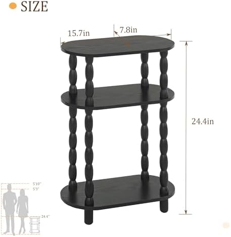 MaxSmeo Small Black Side Table, 3-Tier Narrow End Table with Storage - Image 3