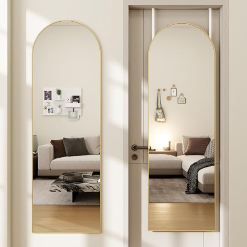 48"x 14" Arched Full Length Door Mirror, Full Body Mirror, Gold by JAWGLOW