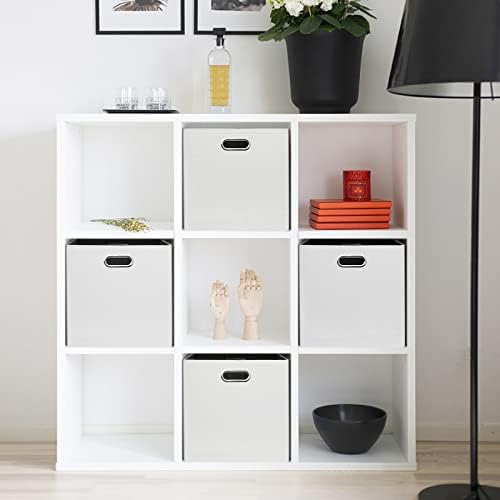 Posprica Fabric Storage Cubes, 13x13 Collapsible Storage Bins with Dual Handles, Foldable Storage Boxes Basket for Closet Shelf Cabinet Bookcase Organization, Set of 4, White - Image 3