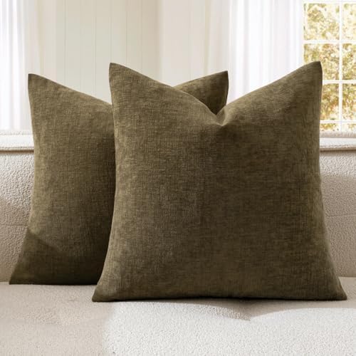 MIULEE Coffee Chenille Couch Throw Pillow Covers, 20x20 by MIULEE