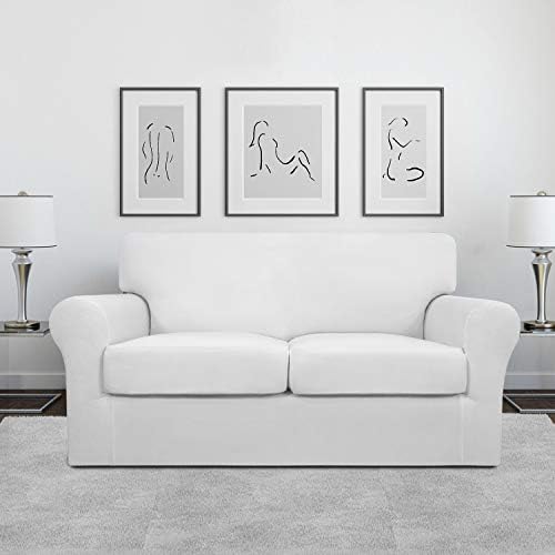 Easy-Going 3 Pieces Stretch Soft Couch Cover for Dogs - Washable Sofa Slipcover for 2 Separate Cushion Couch - Elastic Furniture Protector for Pets, Kids (Loveseat, Snow White, Medium) - Image 2