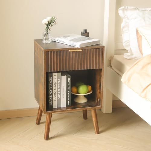 Fultyle Mid Century Modern Nightstand with Charging Station, Bedside Table - Image 2